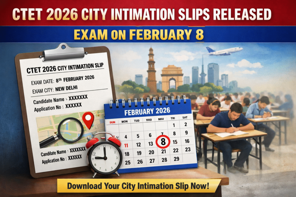 CTET 2026 City Intimation Slips Released; Exam on February 8
